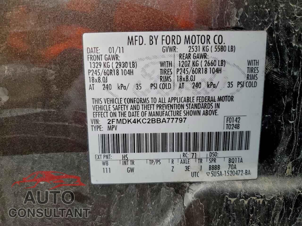 FORD EDGE 2011 - 2FMDK4KC2BBA77797