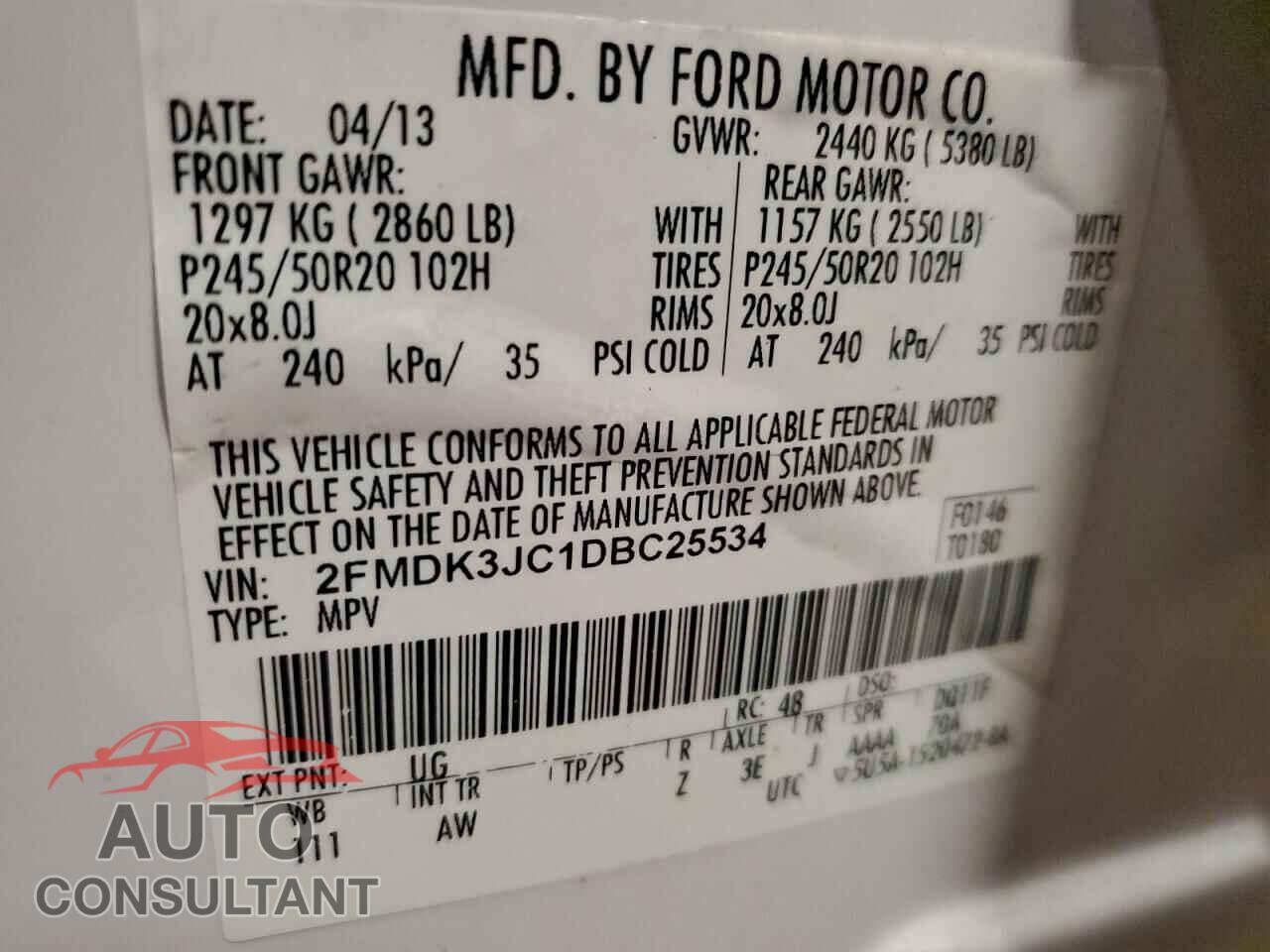FORD EDGE 2013 - 2FMDK3JC1DBC25534