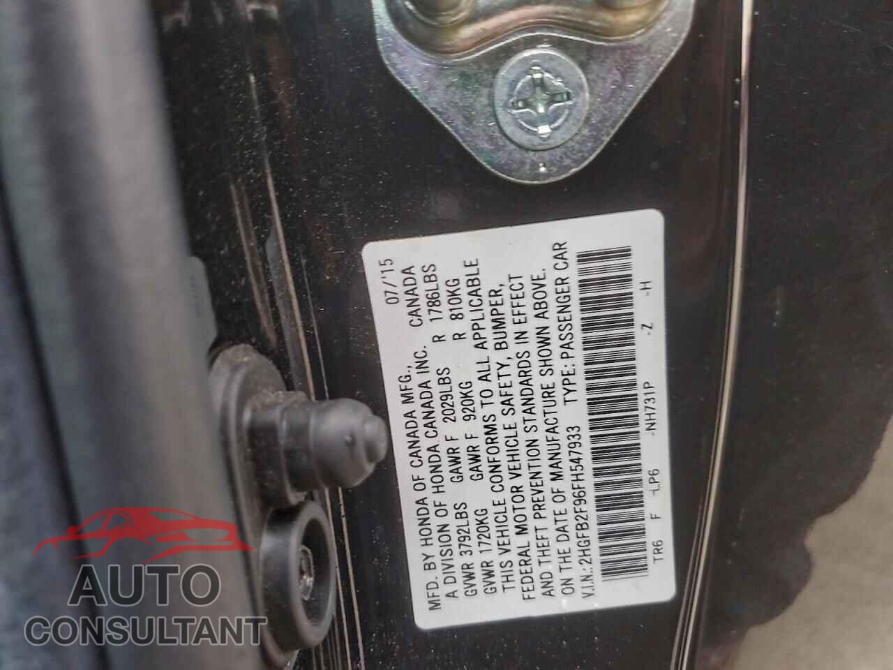 HONDA CIVIC 2015 - 2HGFB2F96FH547933