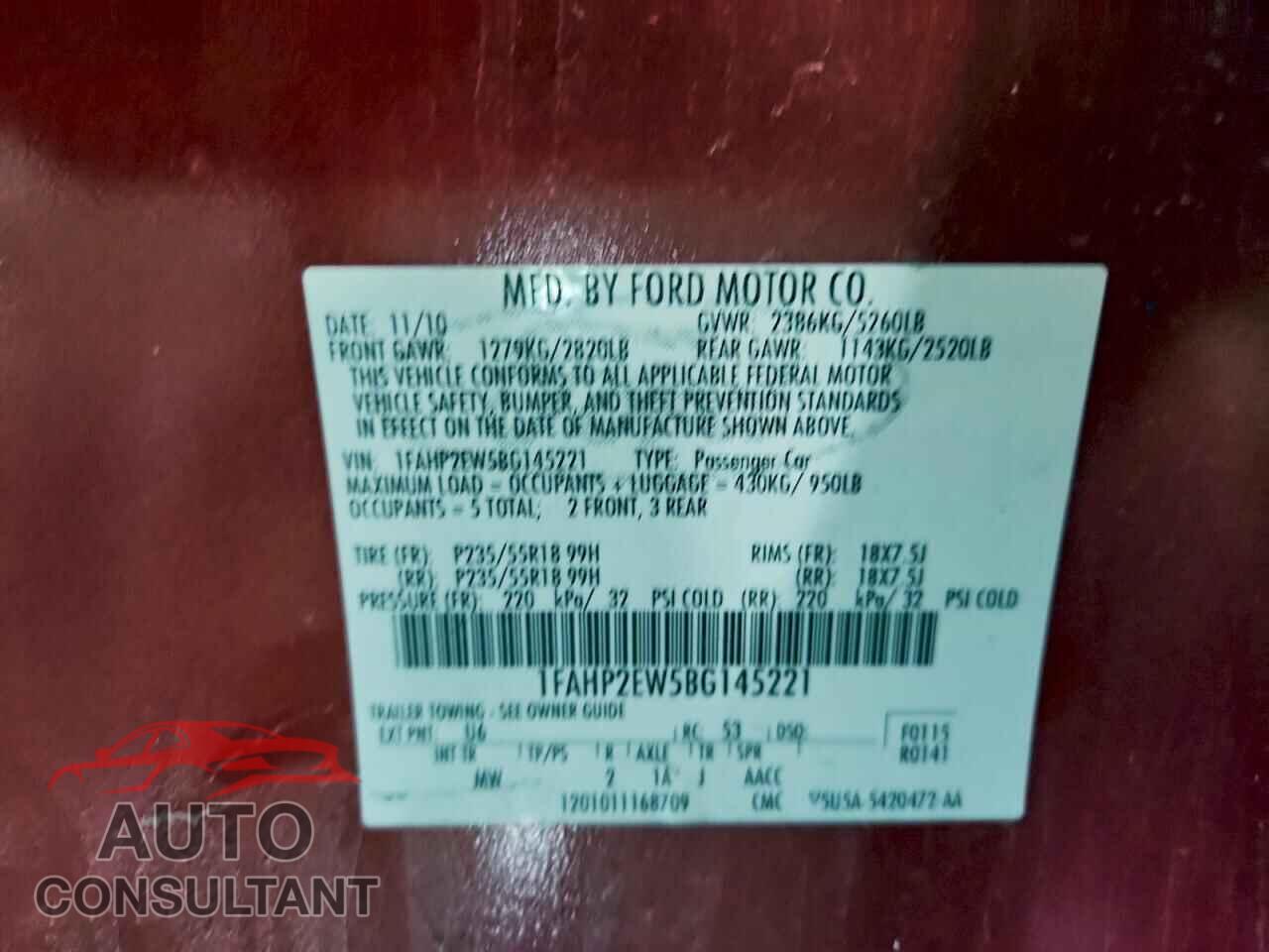 FORD TAURUS 2011 - 1FAHP2EW5BG145221