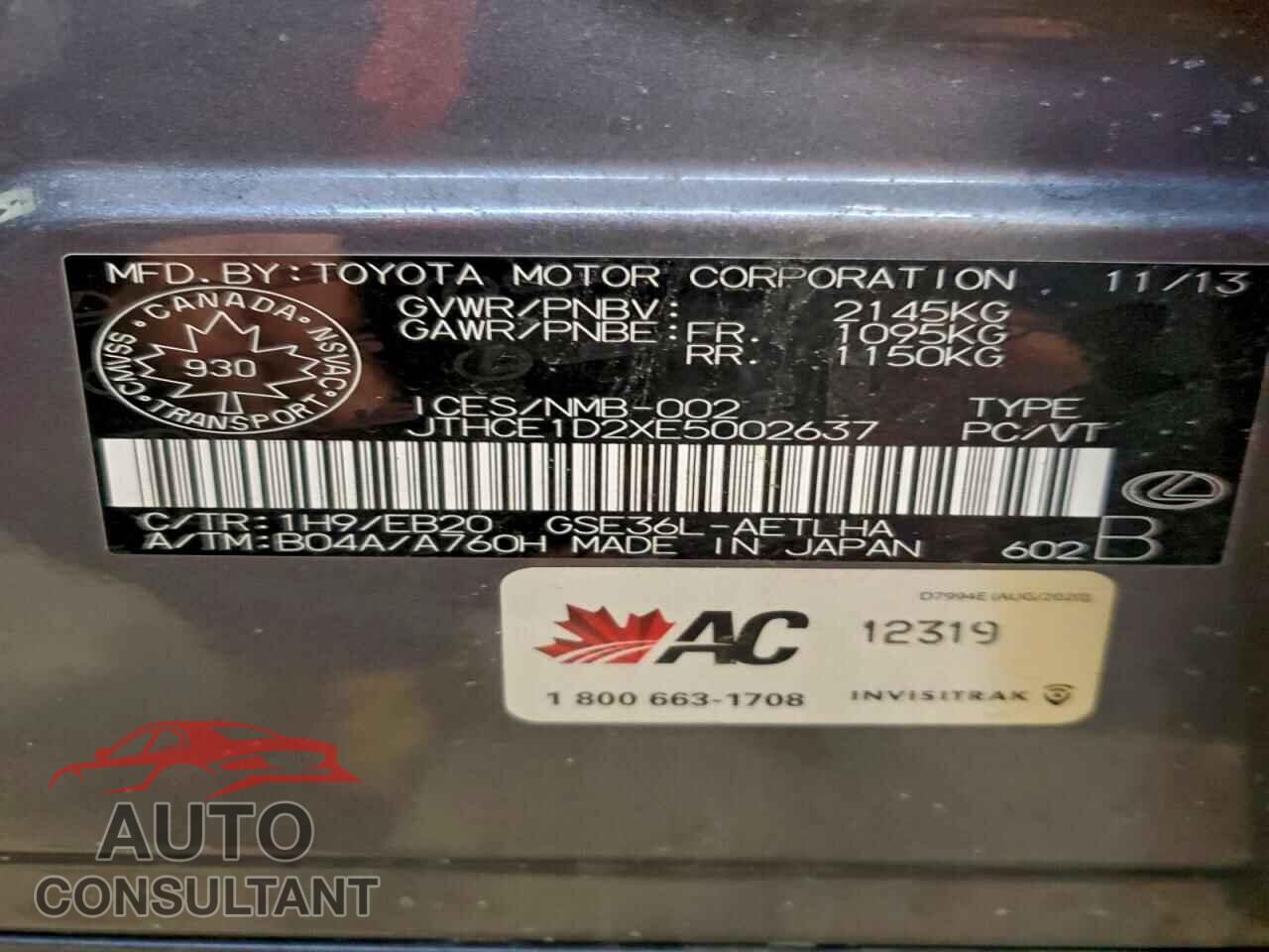 LEXUS IS 2014 - JTHCE1D2XE5002637