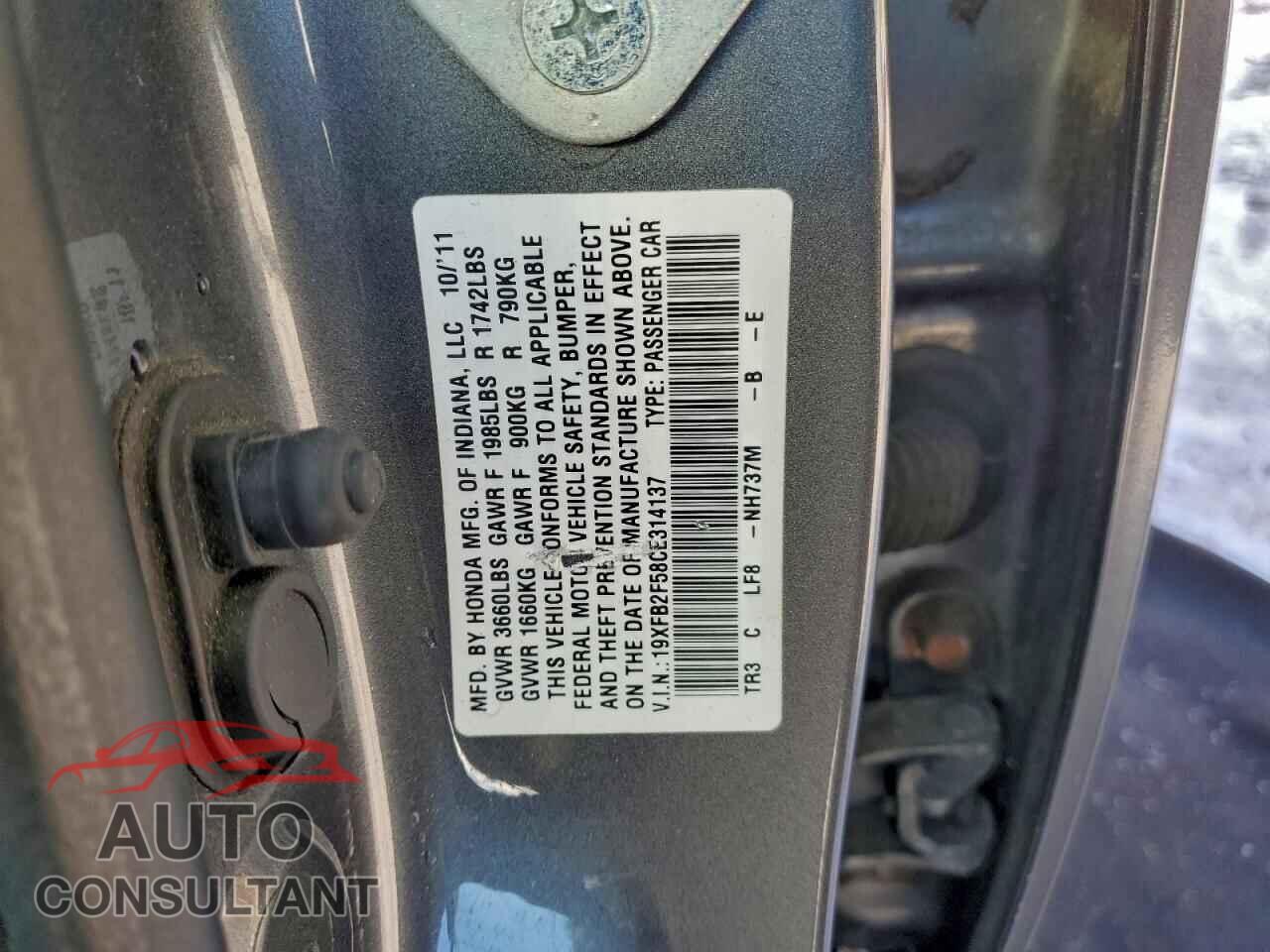 HONDA CIVIC 2012 - 19XFB2F58CE314137