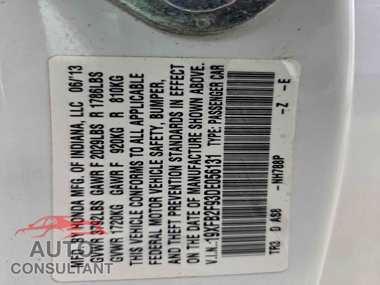 HONDA CIVIC 2013 - 19XFB2F93DE056131