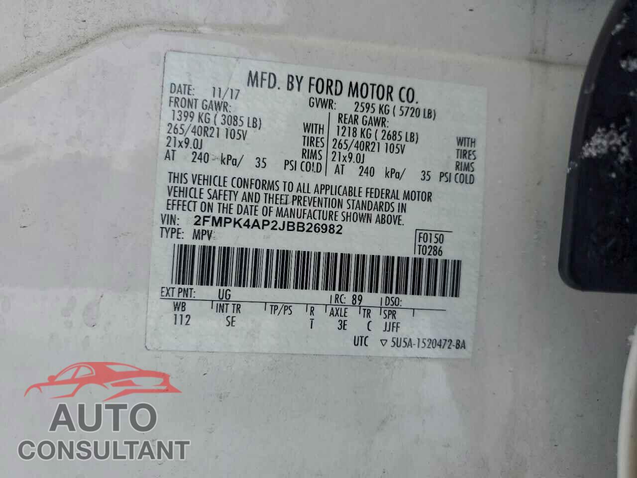 FORD EDGE 2018 - 2FMPK4AP2JBB26982