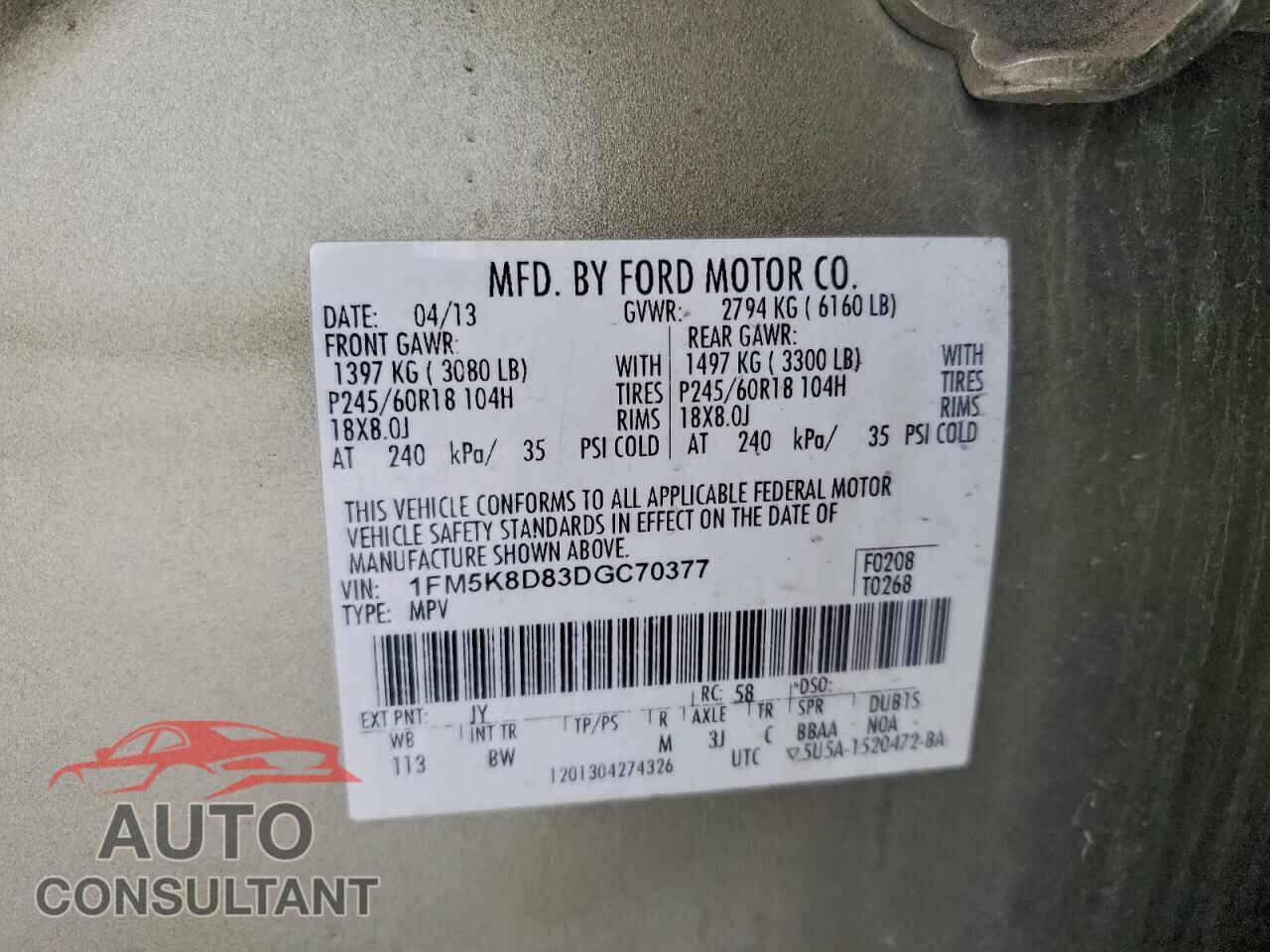 FORD EXPLORER 2013 - 1FM5K8D83DGC70377