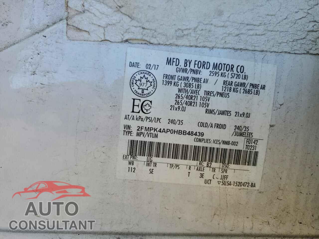 FORD EDGE 2017 - 2FMPK4AP0HBB48439
