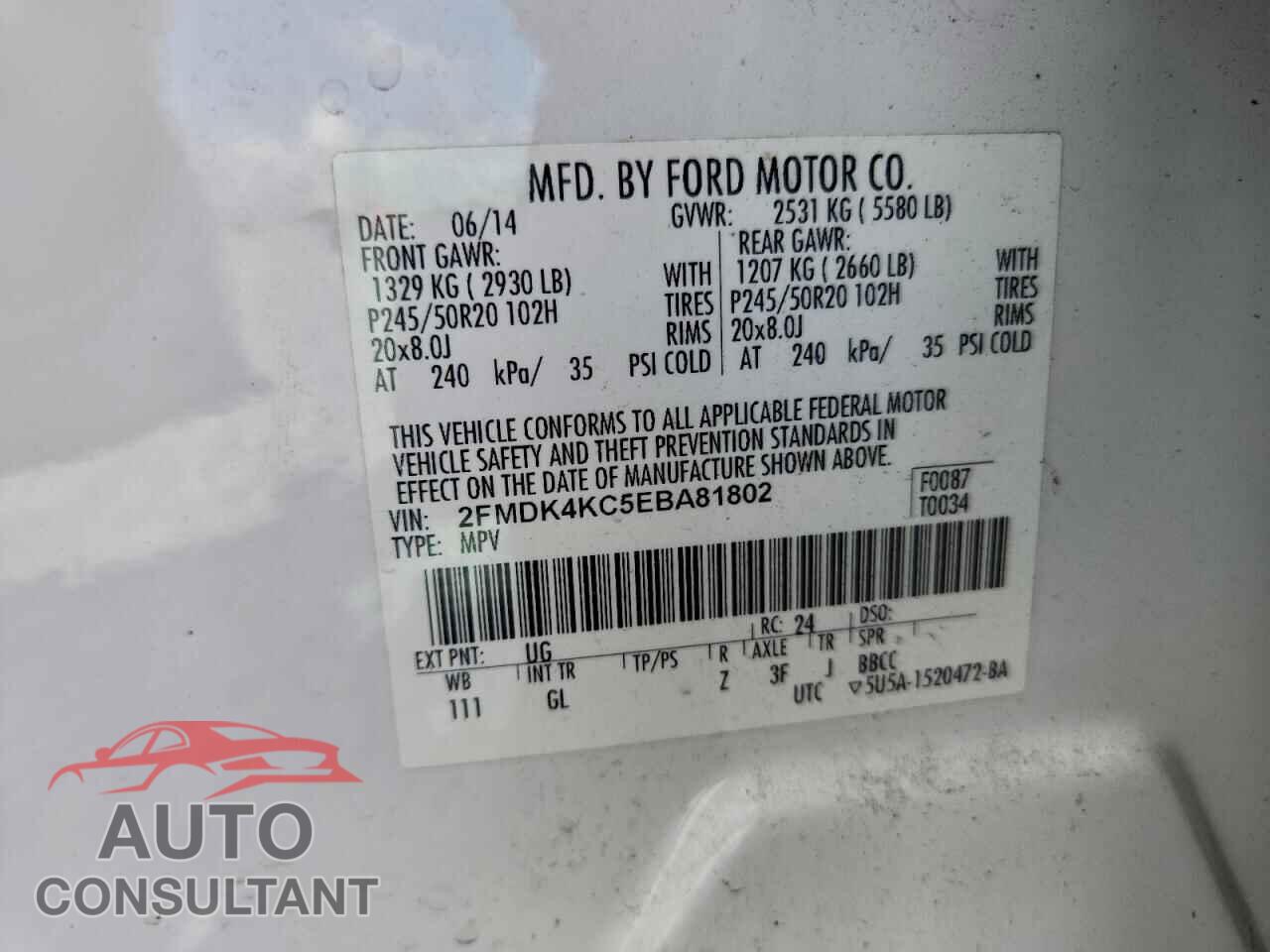 FORD EDGE 2014 - 2FMDK4KC5EBA81802
