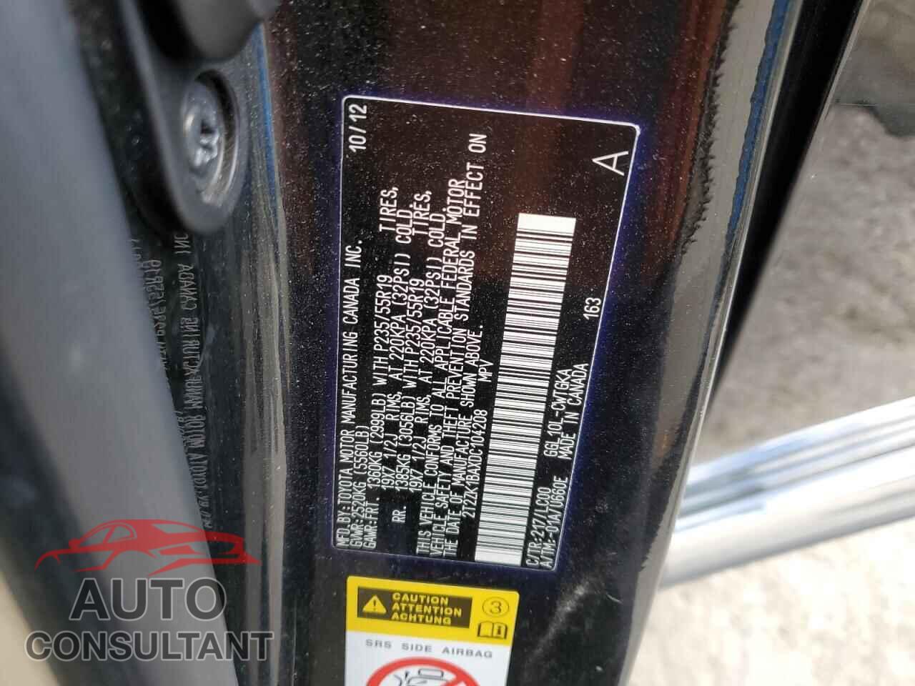 LEXUS RX350 2013 - 2T2ZK1BAXDC104208