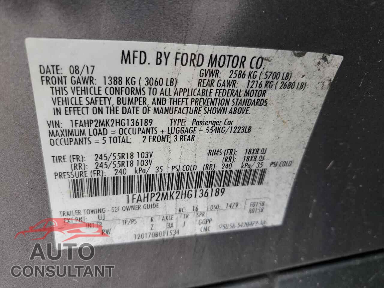 FORD TAURUS 2017 - 1FAHP2MK2HG136189