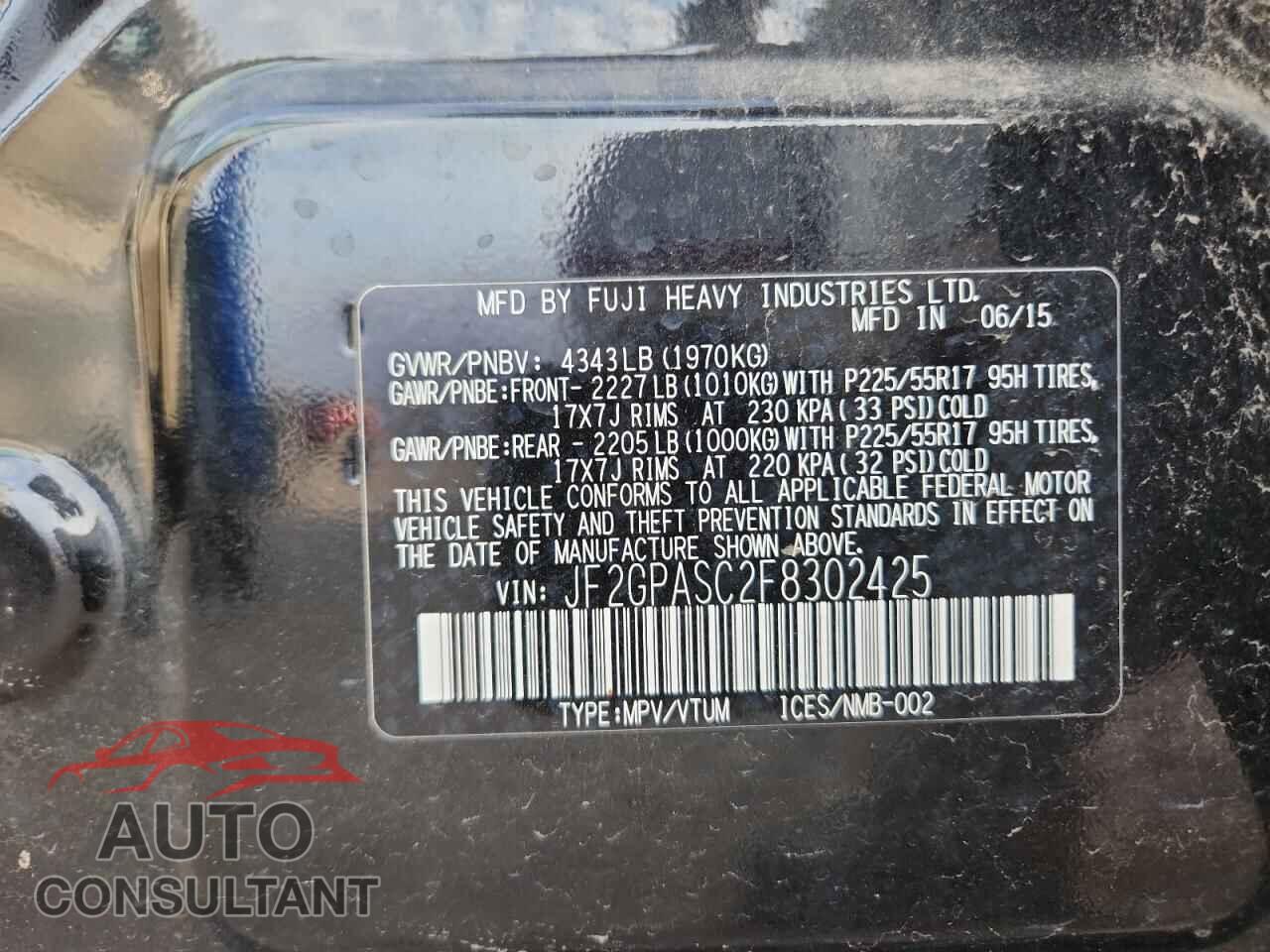 SUBARU XV 2015 - JF2GPASC2F8302425