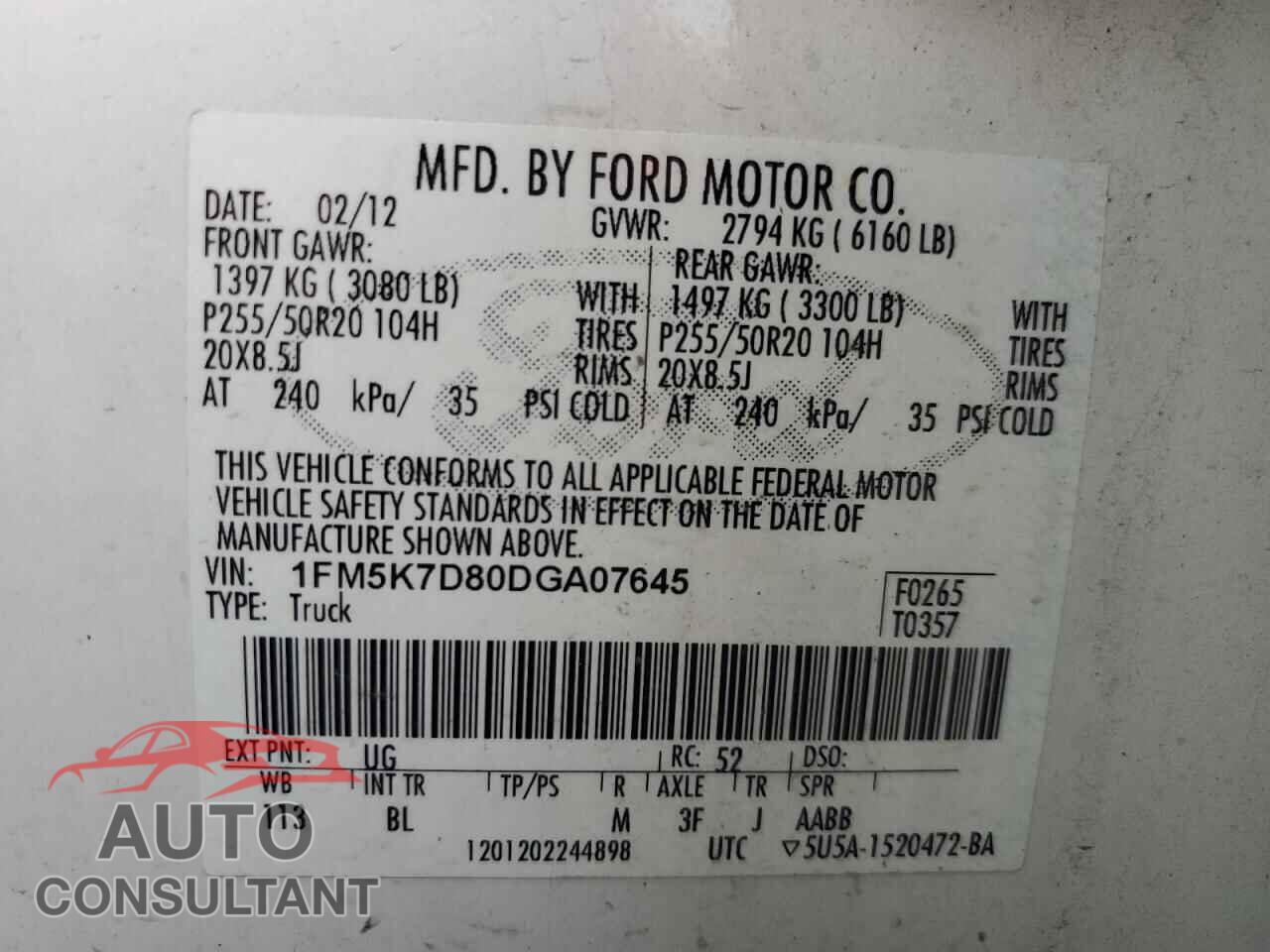FORD EXPLORER 2013 - 1FM5K7D80DGA07645