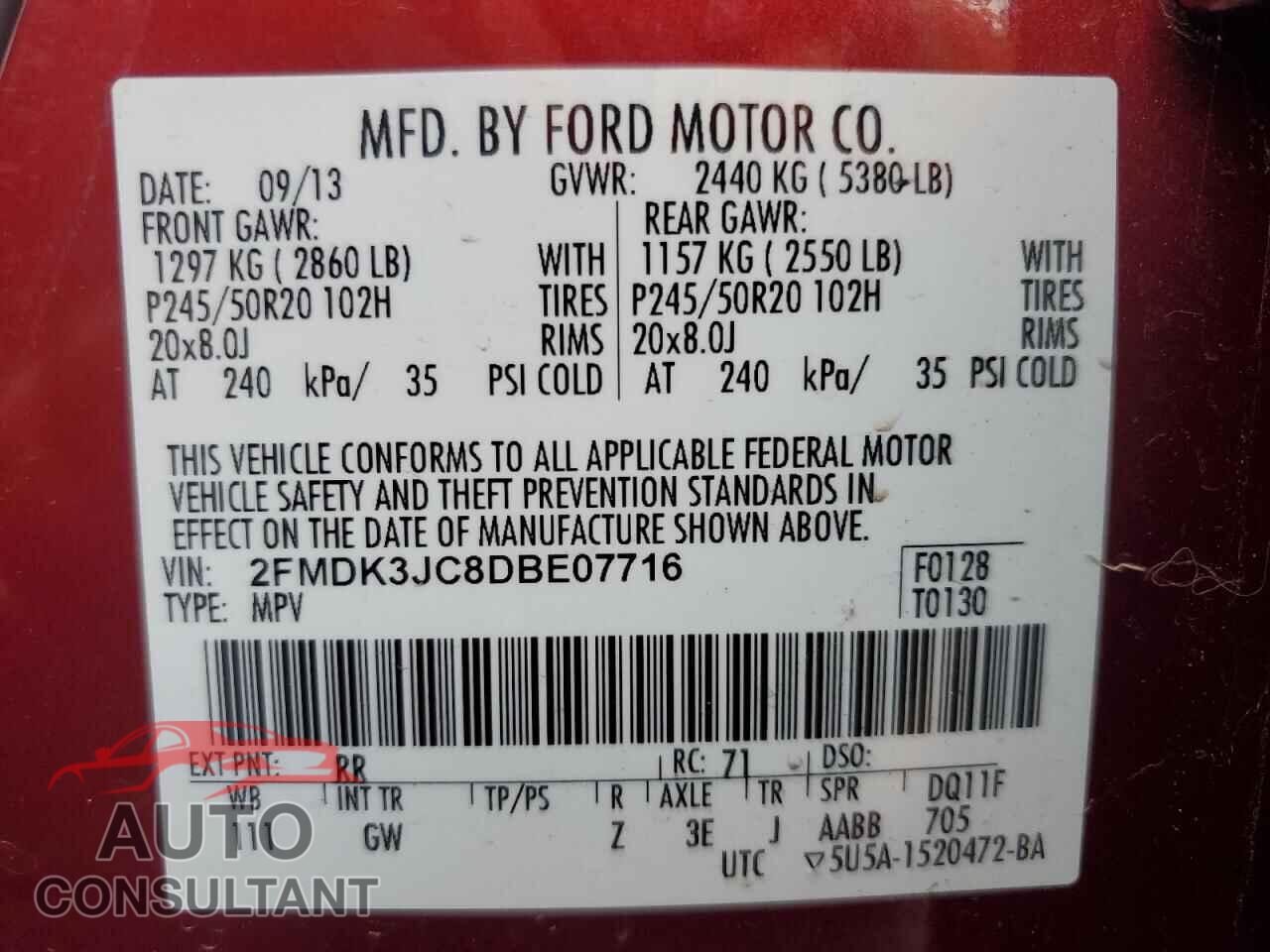 FORD EDGE 2013 - 2FMDK3JC8DBE07716