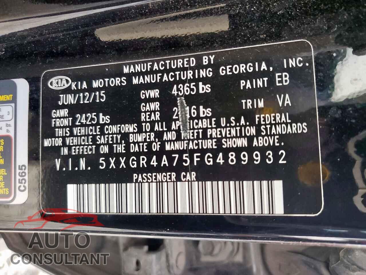 KIA OPTIMA 2015 - 5XXGR4A75FG489932