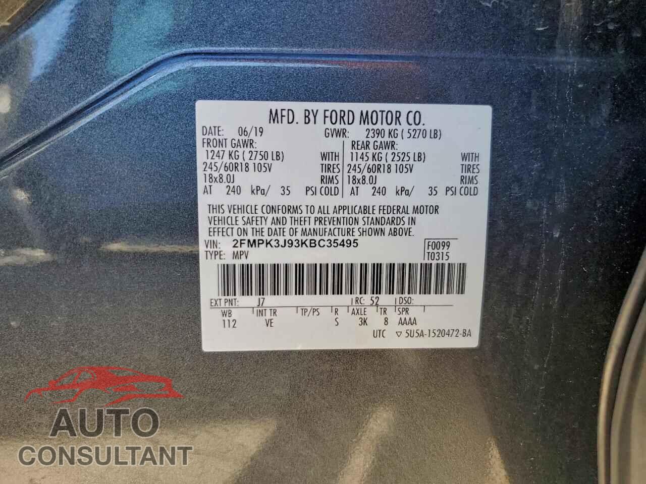 FORD EDGE 2019 - 2FMPK3J93KBC35495