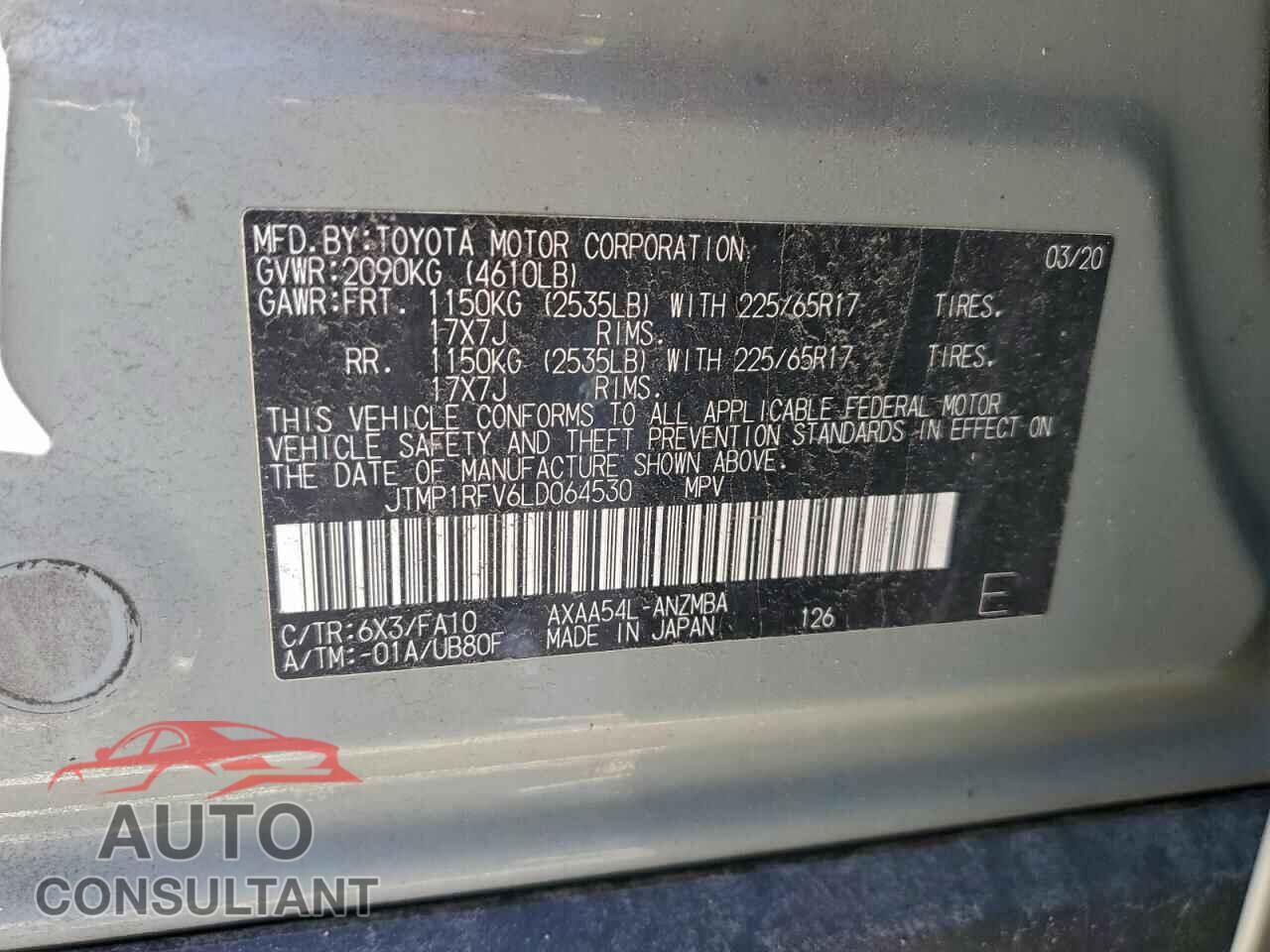 TOYOTA RAV4 2020 - JTMP1RFV6LD064530