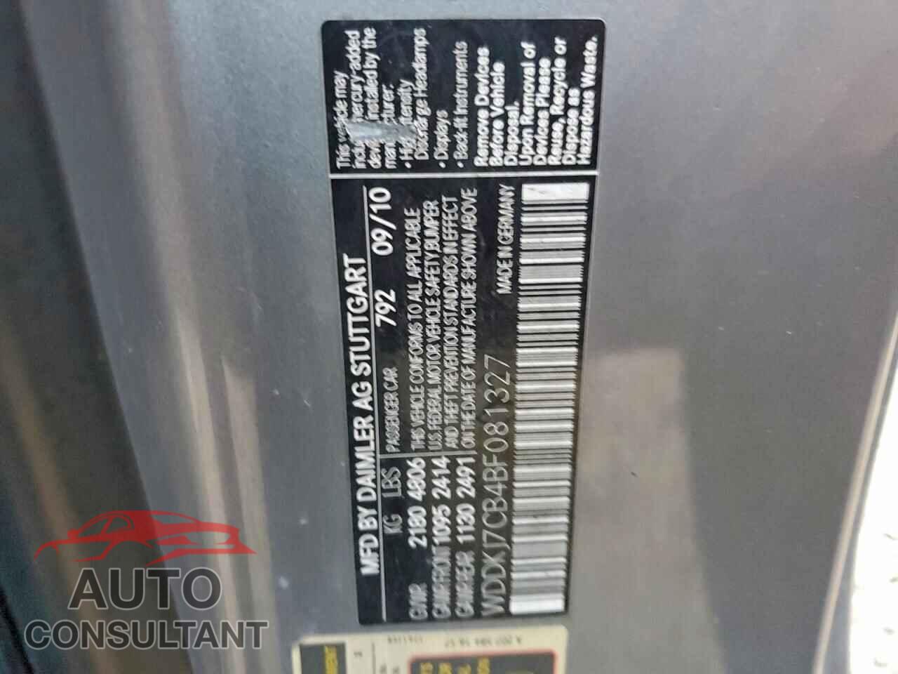 MERCEDES-BENZ E-CLASS 2011 - WDDKJ7CB4BF081327