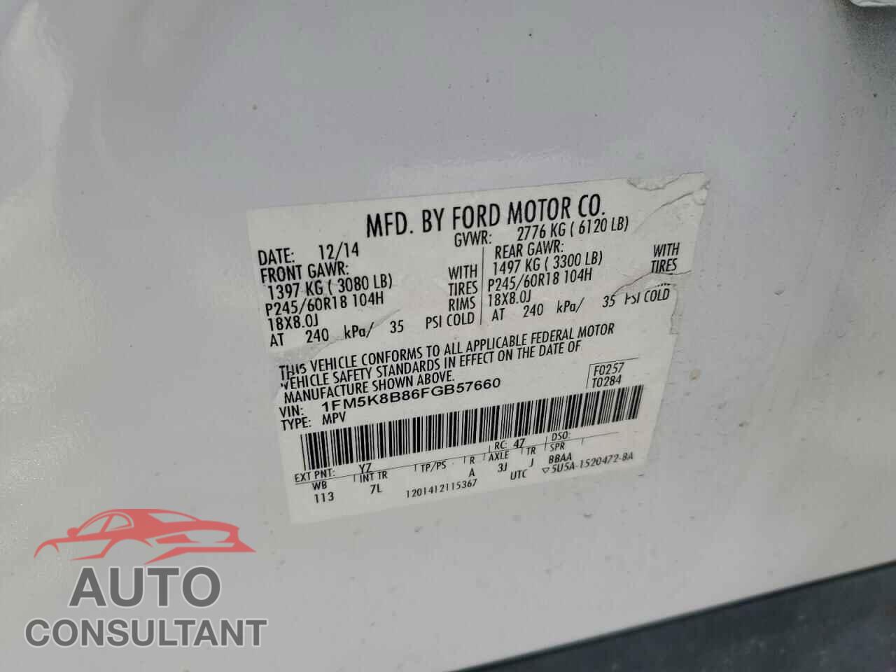 FORD EXPLORER 2015 - 1FM5K8B86FGB57660