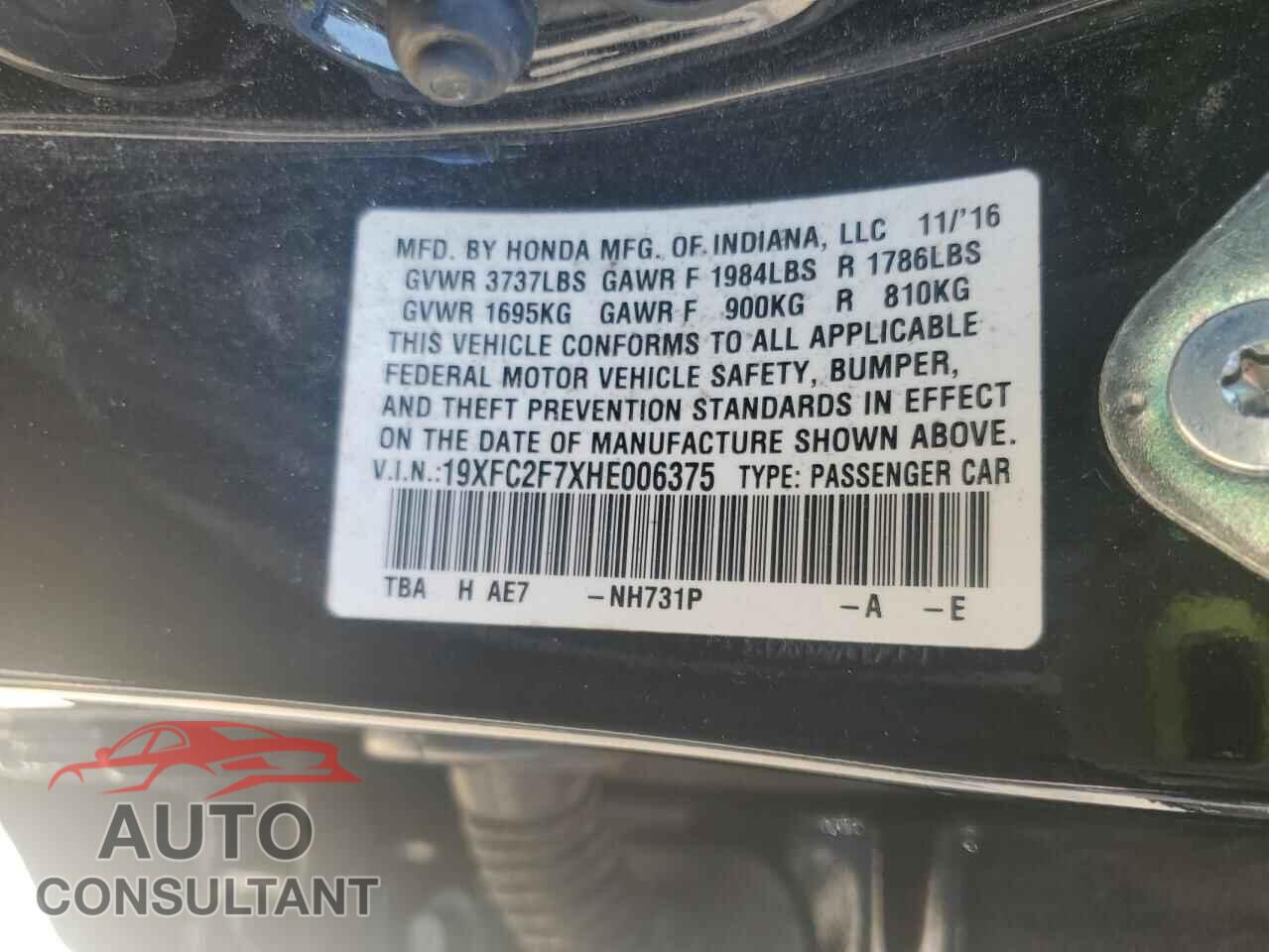 HONDA CIVIC 2017 - 19XFC2F7XHE006375