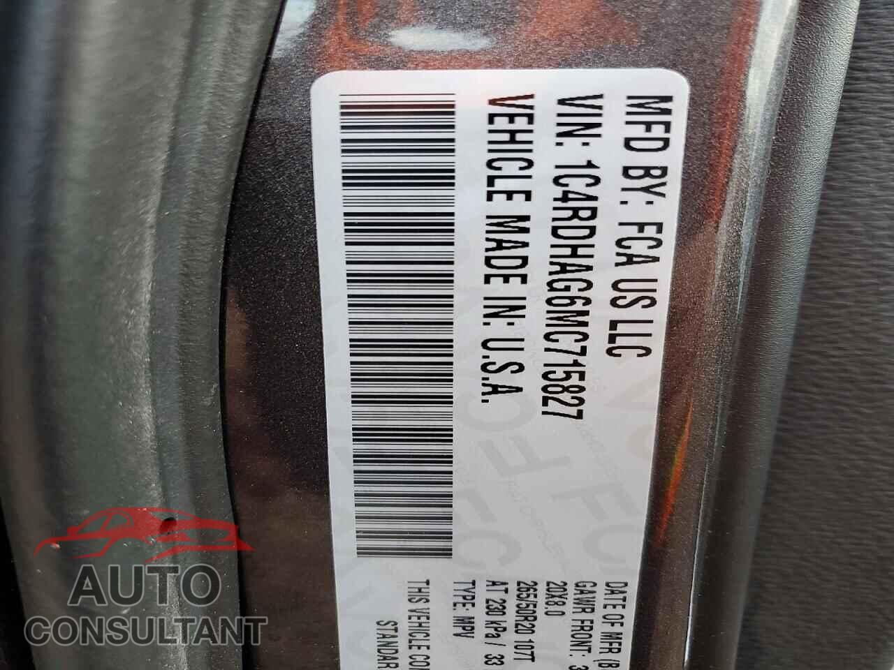 DODGE DURANGO 2021 - 1C4RDHAG6MC715827