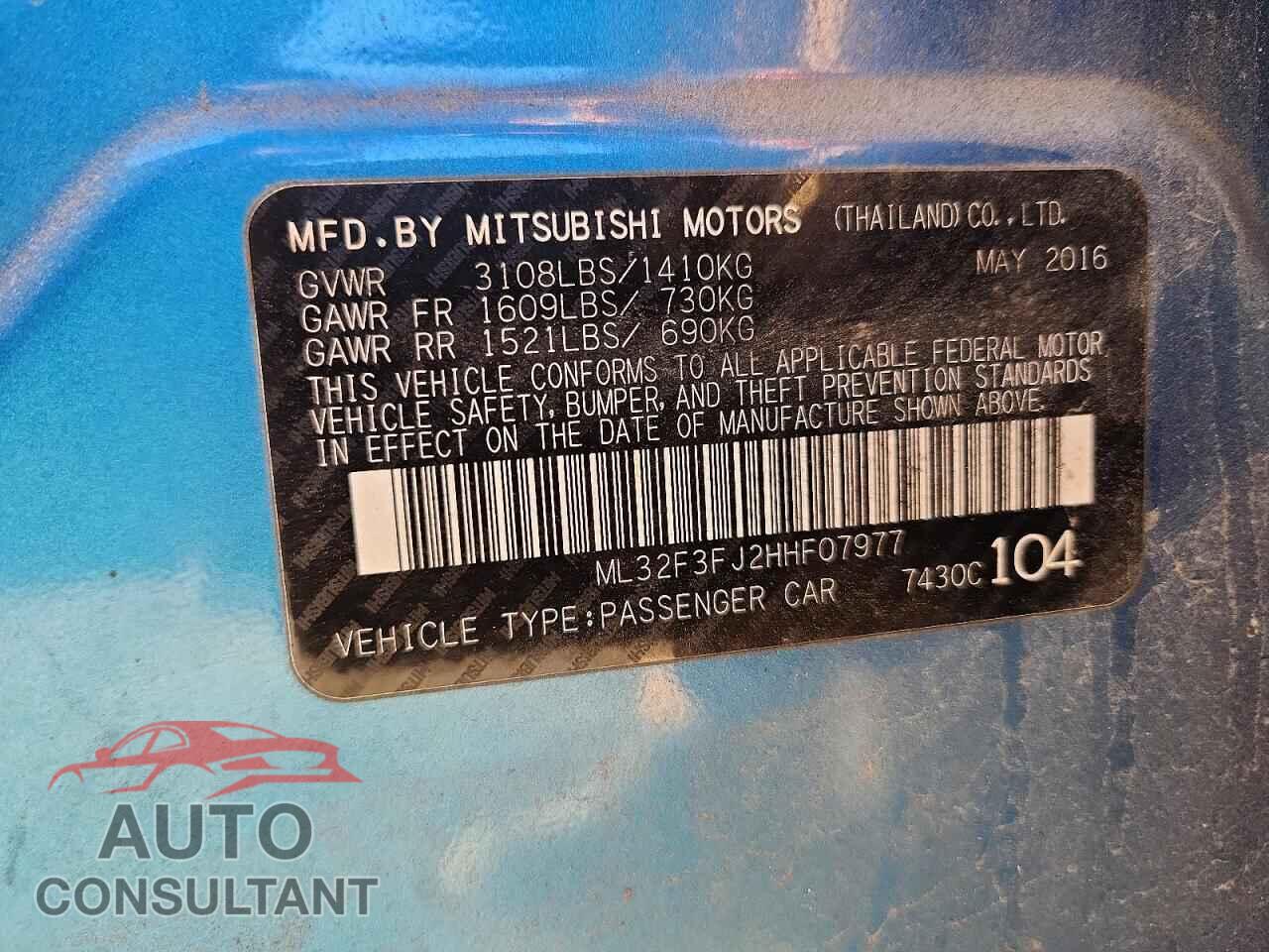 MITSUBISHI MIRAGE 2017 - ML32F3FJ2HHF07977
