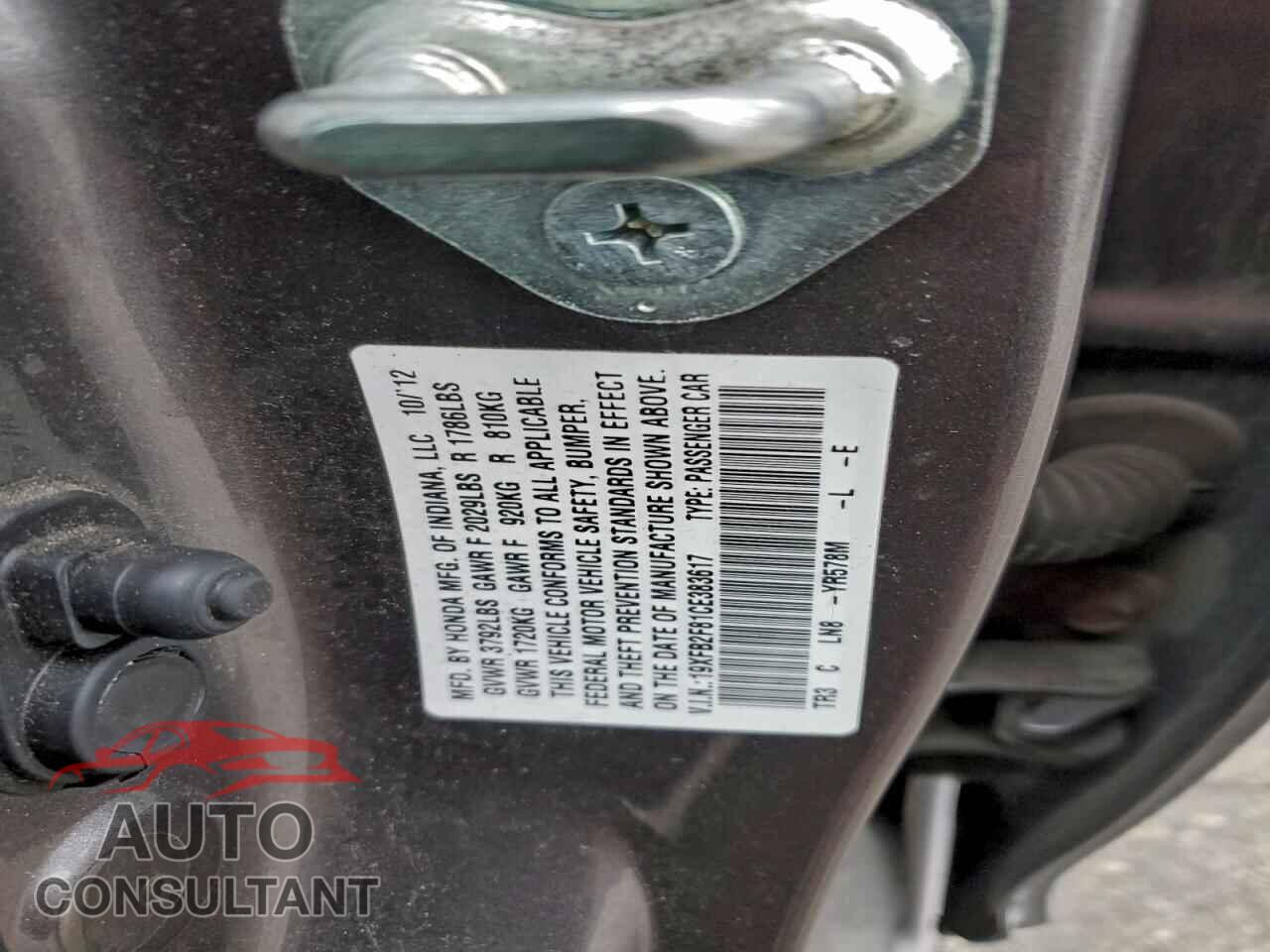 HONDA CIVIC 2012 - 19XFB2F81CE383617