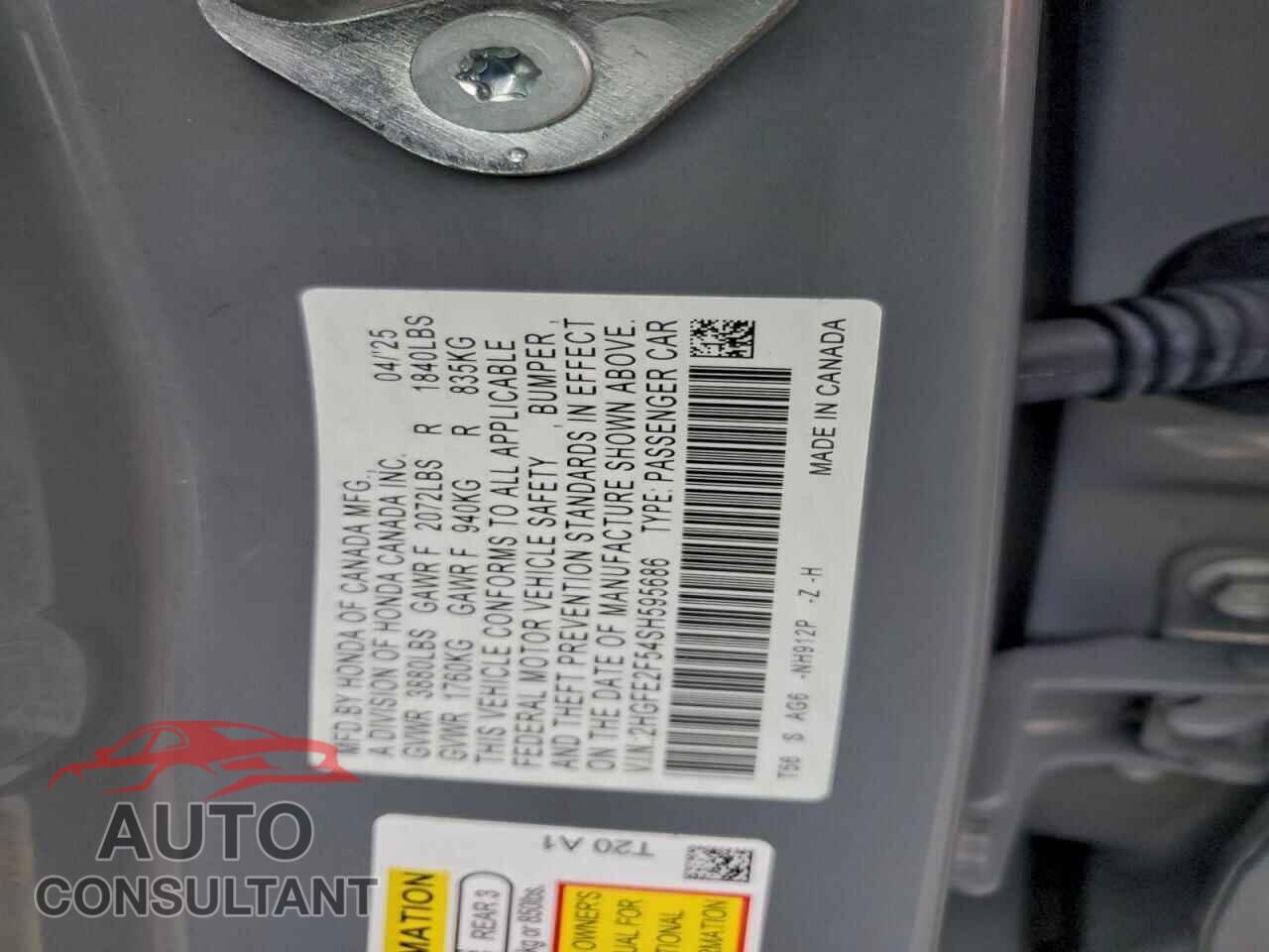 HONDA CIVIC 2025 - 2HGFE2F54SH595686