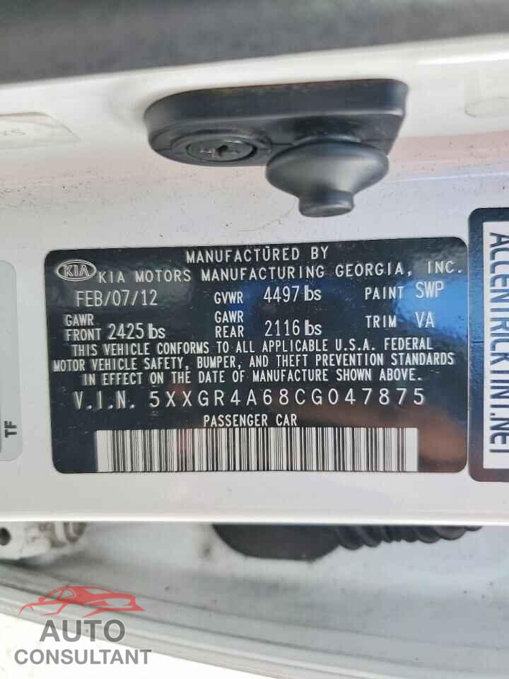 KIA OPTIMA 2012 - 5XXGR4A68CG047875