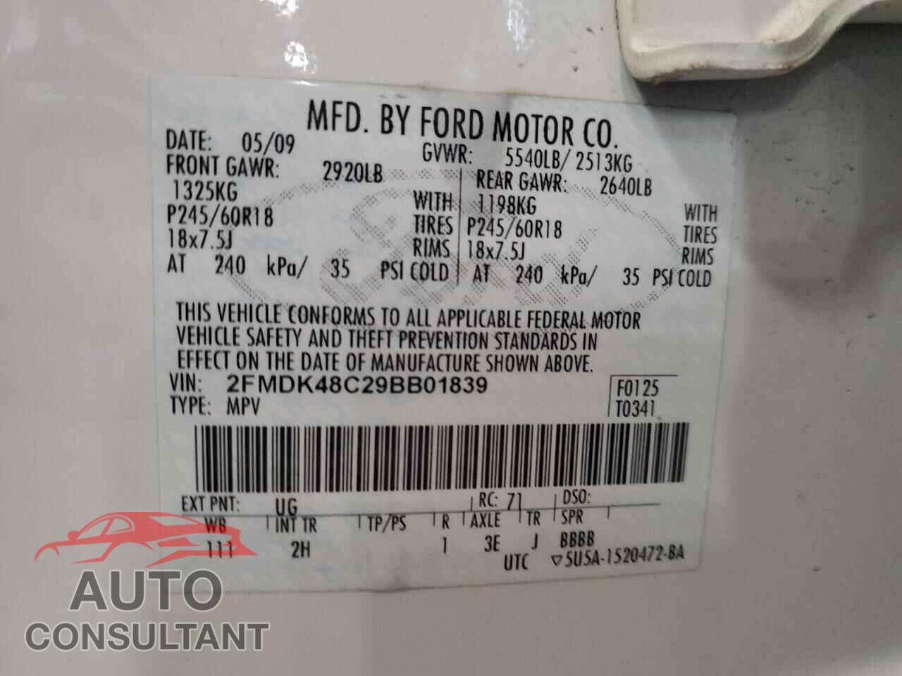 FORD EDGE 2009 - 2FMDK48C29BB01839