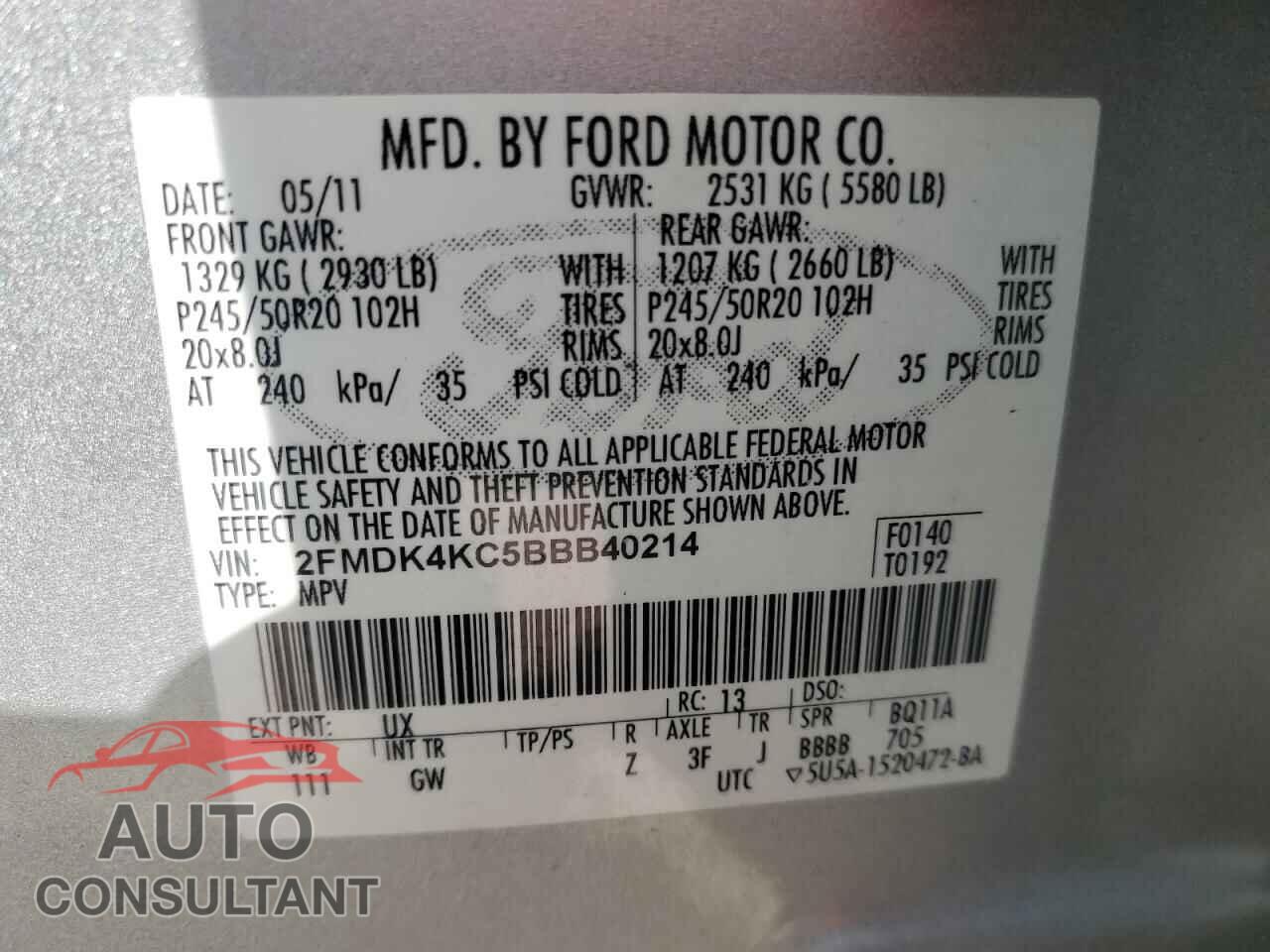 FORD EDGE 2011 - 2FMDK4KC5BBB40214