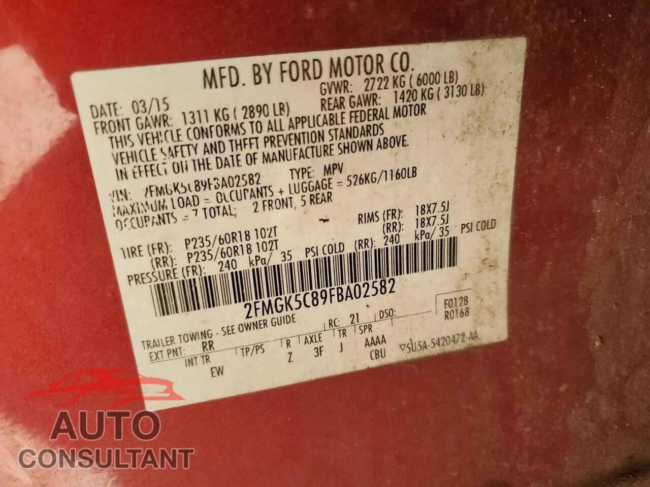FORD FLEX 2015 - 2FMGK5C89FBA02582