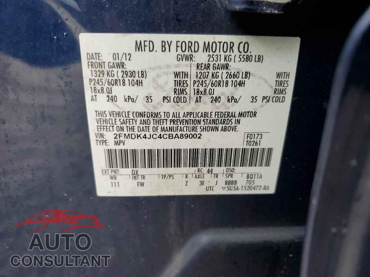 FORD EDGE 2012 - 2FMDK4JC4CBA89002