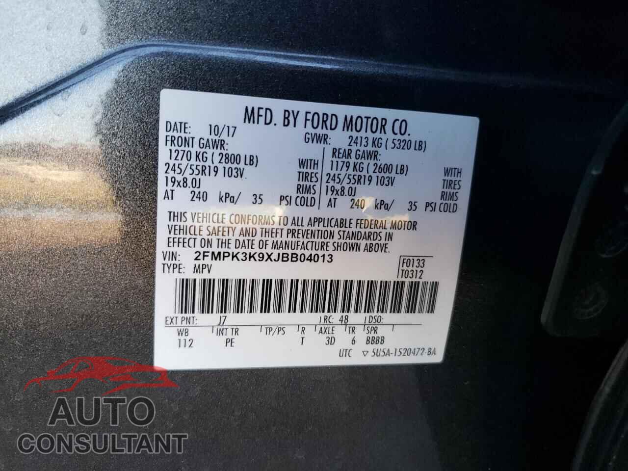 FORD EDGE 2018 - 2FMPK3K9XJBB04013