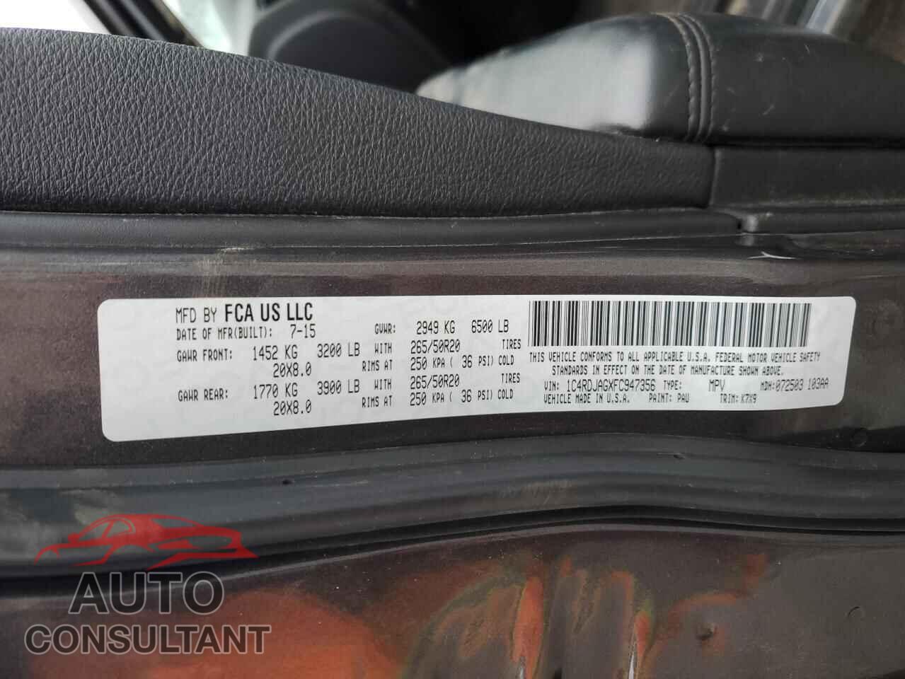 DODGE DURANGO 2015 - 1C4RDJAGXFC947356