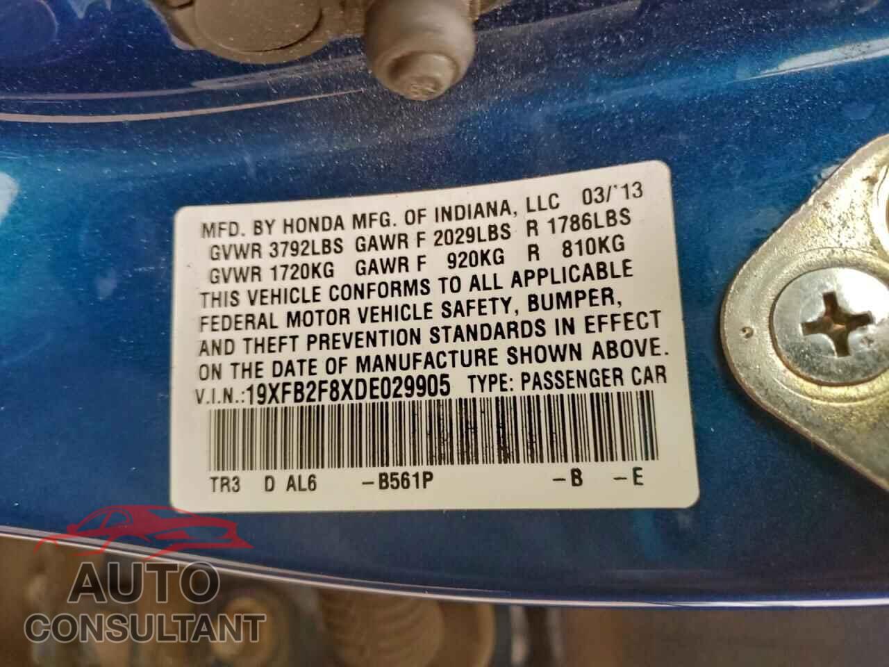 HONDA CIVIC 2013 - 19XFB2F8XDE029905