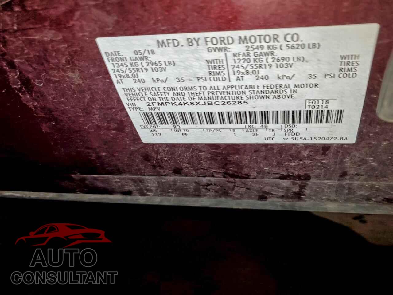 FORD EDGE 2018 - 2FMPK4K8XJBC26285