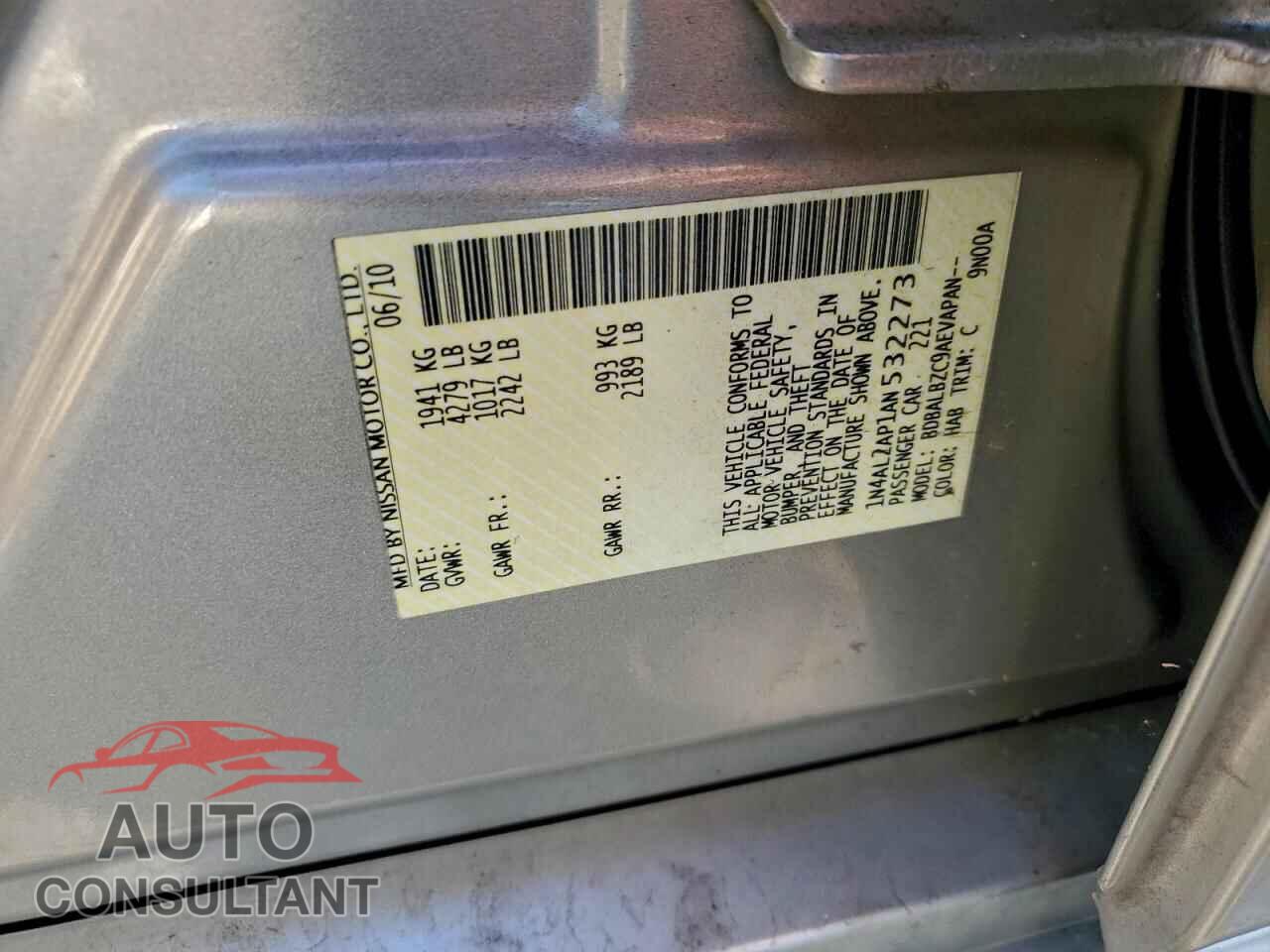NISSAN ALTIMA 2010 - 1N4AL2AP1AN532273