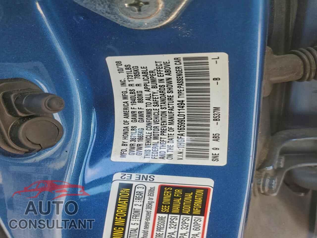 HONDA CIVIC 2009 - 1HGFA16599L011494