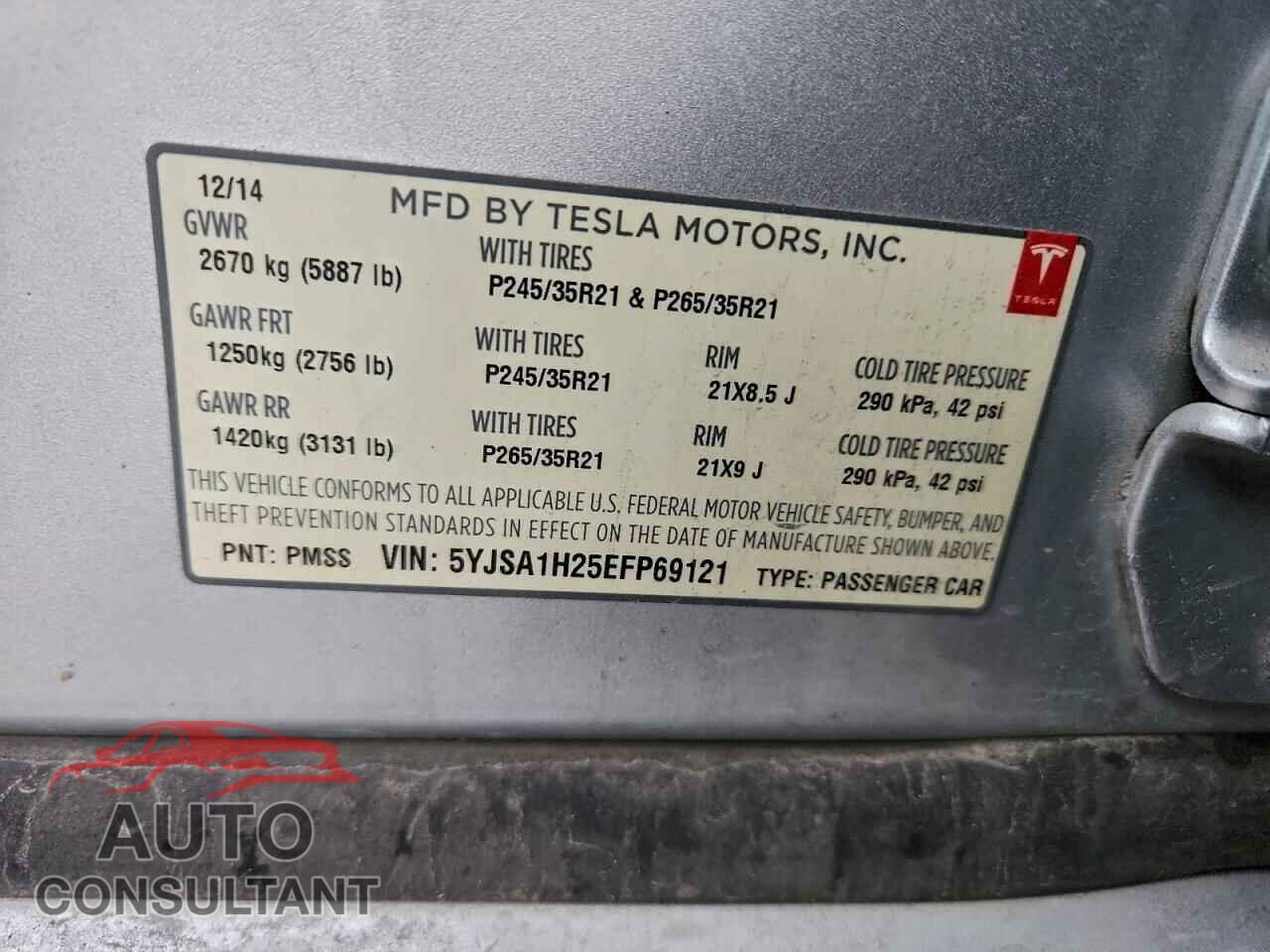 TESLA MODEL S 2014 - 5YJSA1H25EFP69121