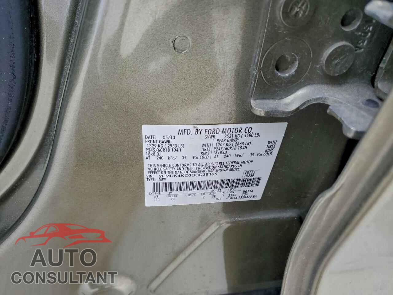 FORD EDGE 2013 - 2FMDK4KC0DBC38165