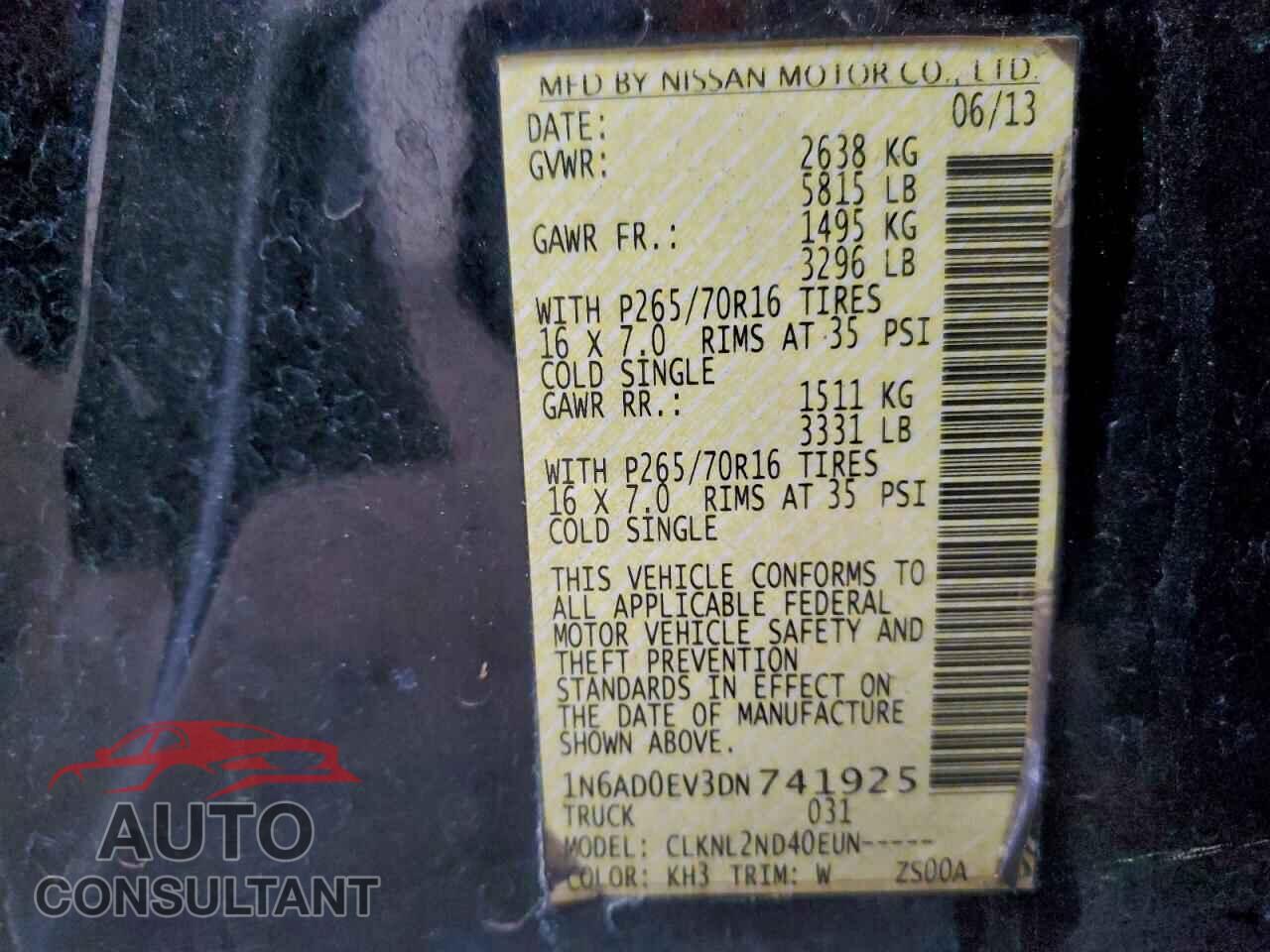 NISSAN FRONTIER 2013 - 1N6AD0EV3DN741925
