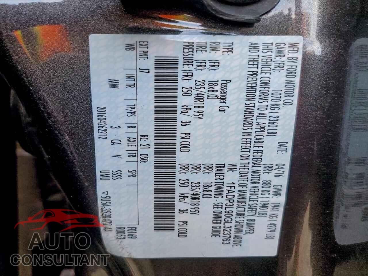 FORD FOCUS 2016 - 1FADP3L90GL323763