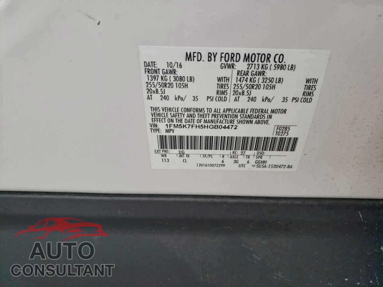 FORD EXPLORER 2017 - 1FM5K7FH5HGB04472