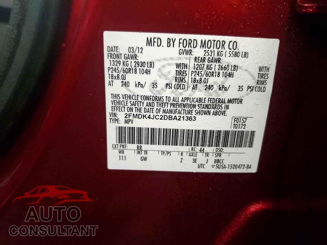 FORD EDGE 2013 - 2FMDK4JC2DBA21363