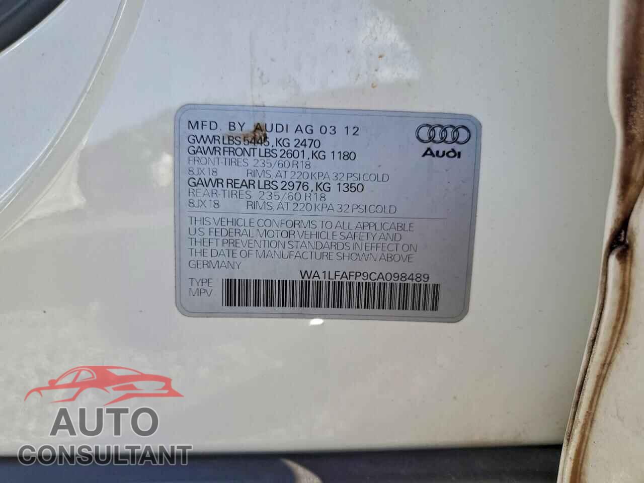 AUDI Q5 2012 - WA1LFAFP9CA098489