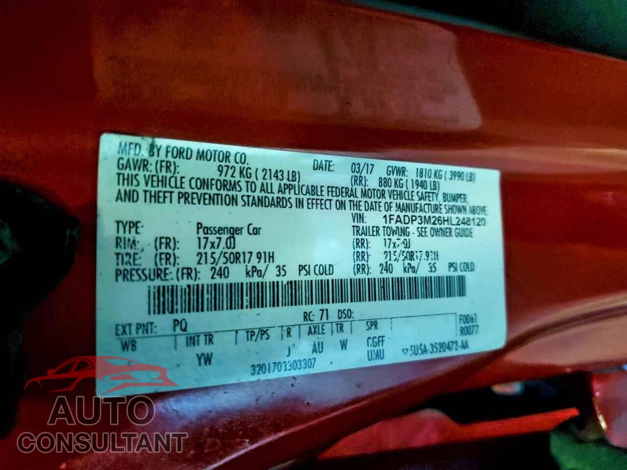 FORD FOCUS 2017 - 1FADP3M26HL248120