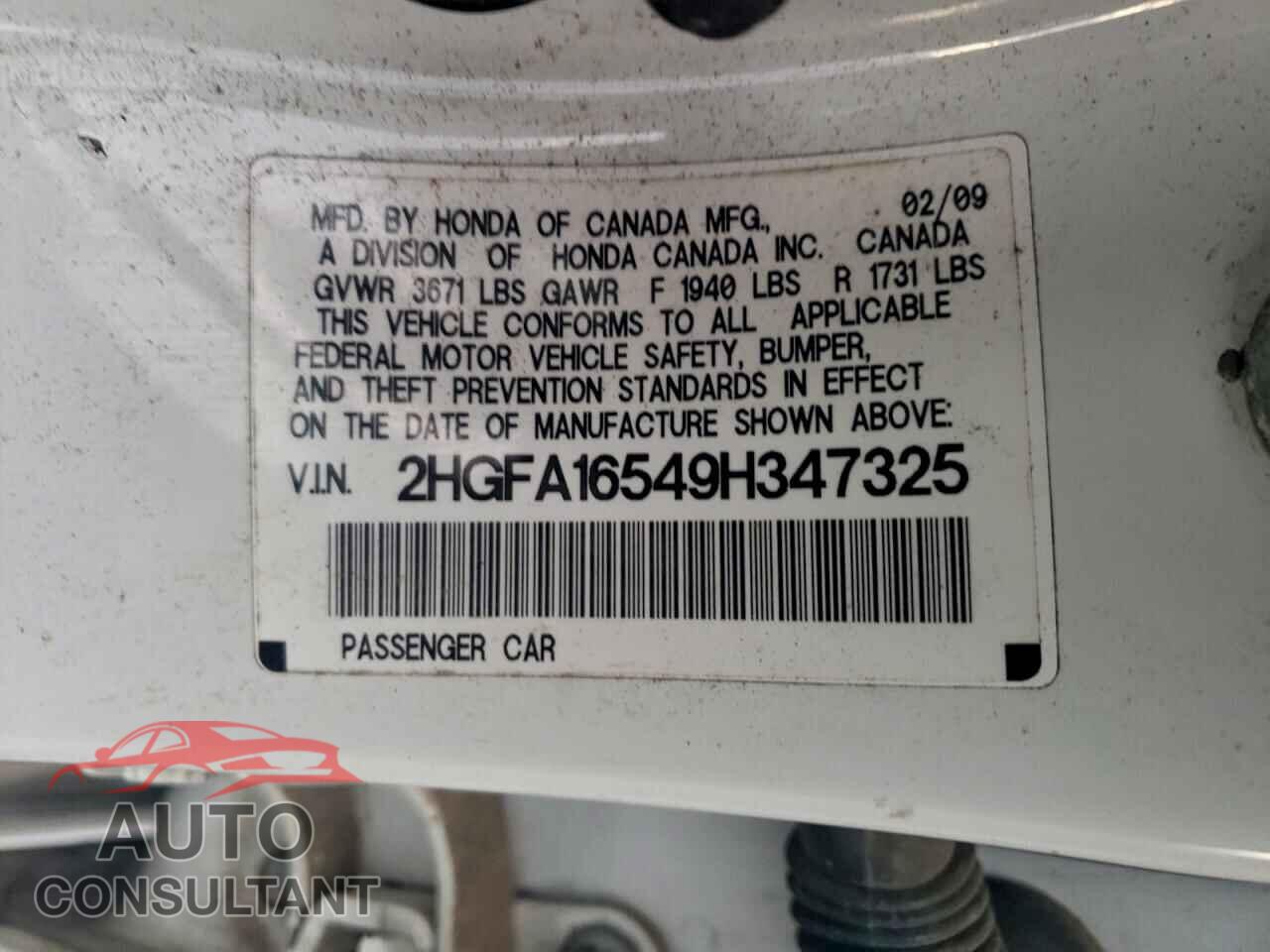 HONDA CIVIC 2009 - 2HGFA16549H347325