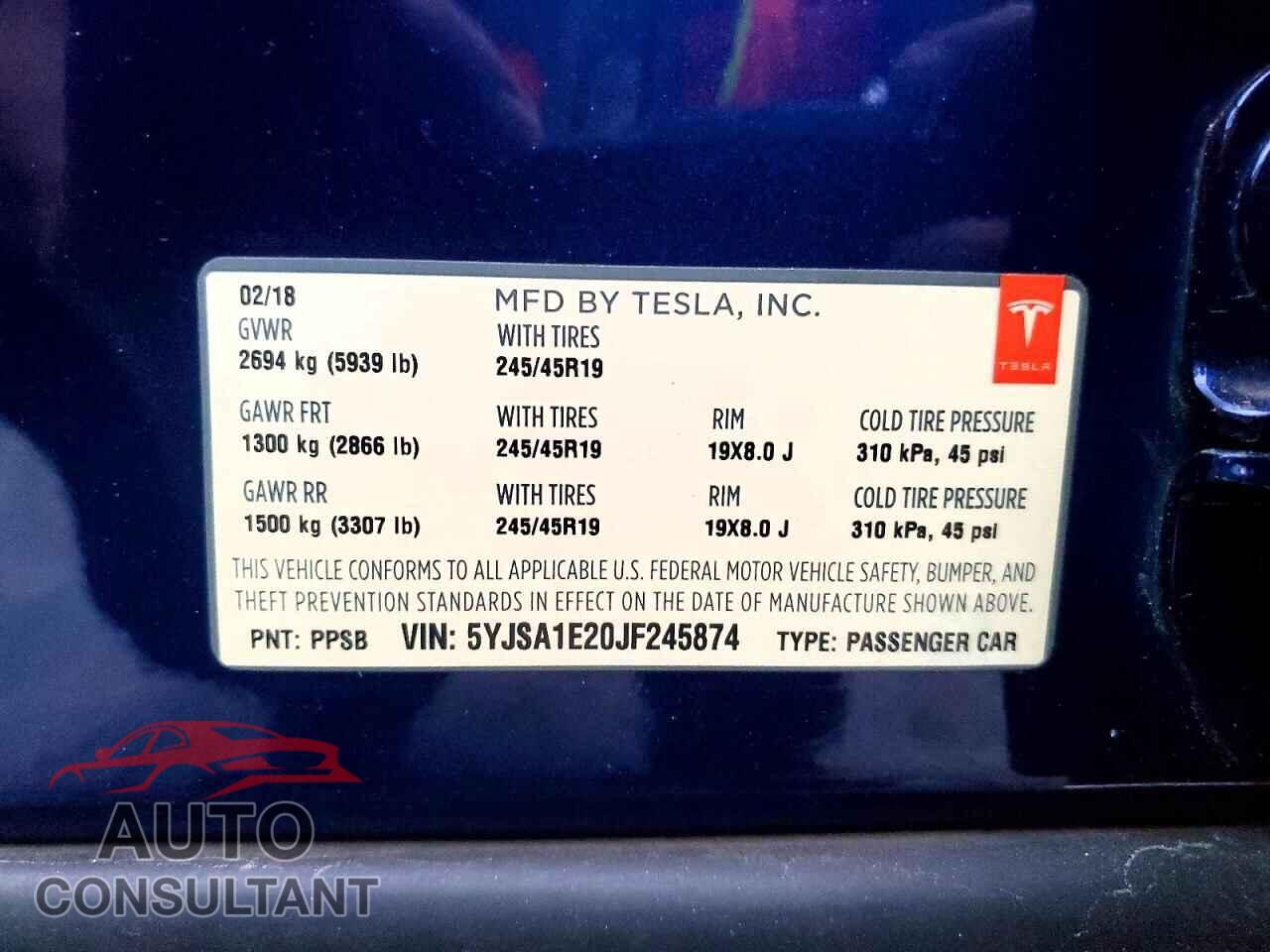 TESLA MODEL S 2018 - 5YJSA1E20JF245874
