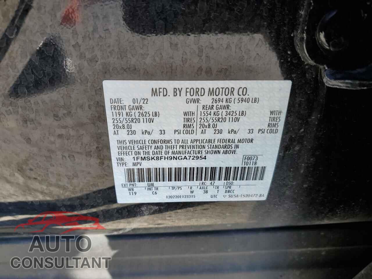 FORD EXPLORER 2022 - 1FMSK8FH9NGA72954