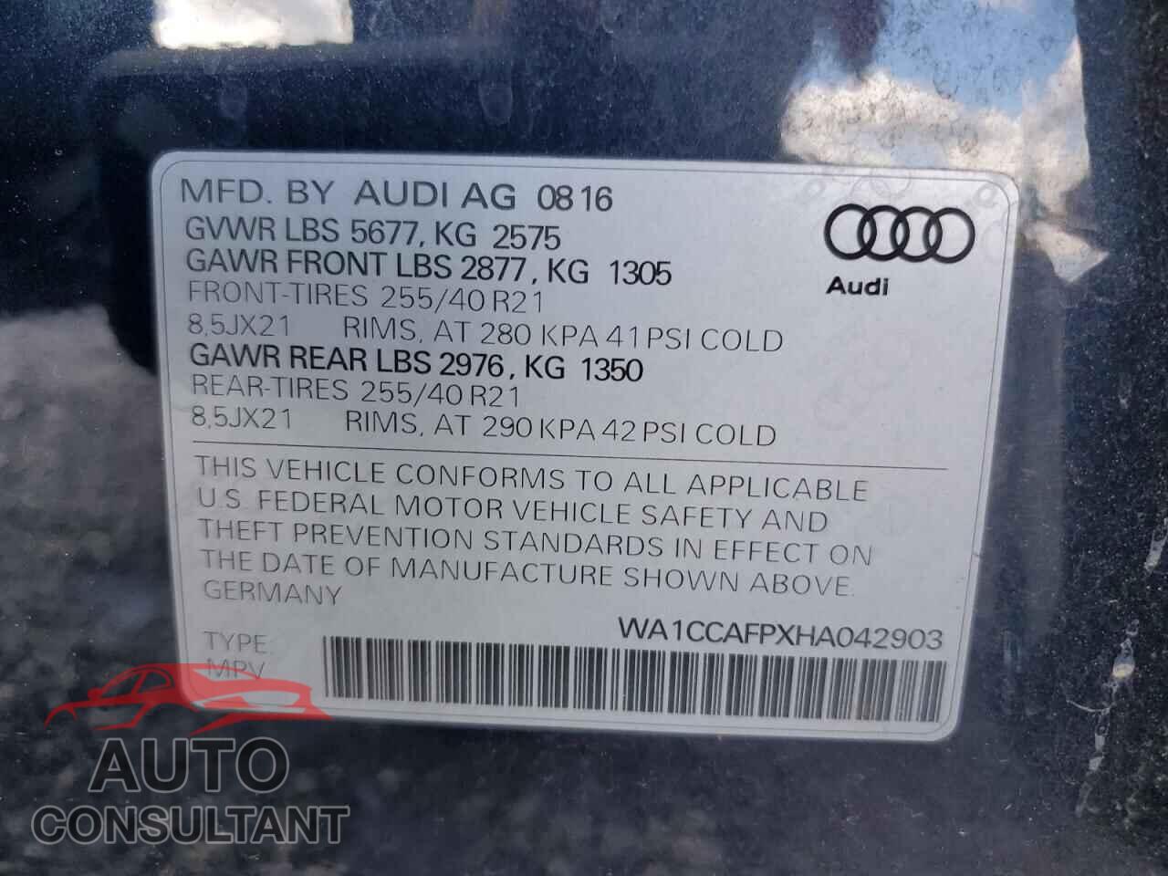 AUDI SQ5 2017 - WA1CCAFPXHA042903