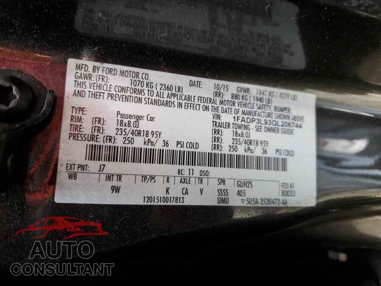 FORD FOCUS 2016 - 1FADP3L93GL206744